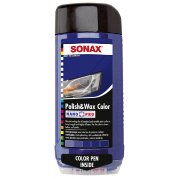 Цветной полироль с воском + карандаш(голубой) Sonax Nano Pro 0.5л. 296200